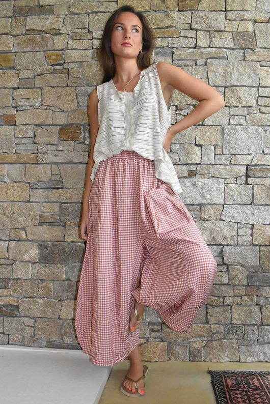 Arbi Gingham Pocket Culotte Pant Indian Red Pre order 8 days 